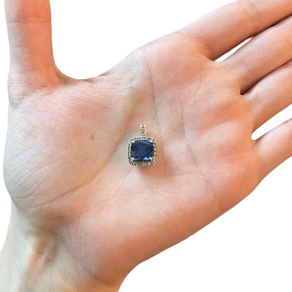 Cushion-Cut Lab Ceylon & White Sapphire Pendant in 10K
WGold w/ Diamond Accents - Picture 7 of 10